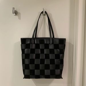 Zara Leather Checkered Tote Bag